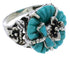 Southwest Turquoise Silver Flower Dragonfly Ring Size 4-3/4 EX23328